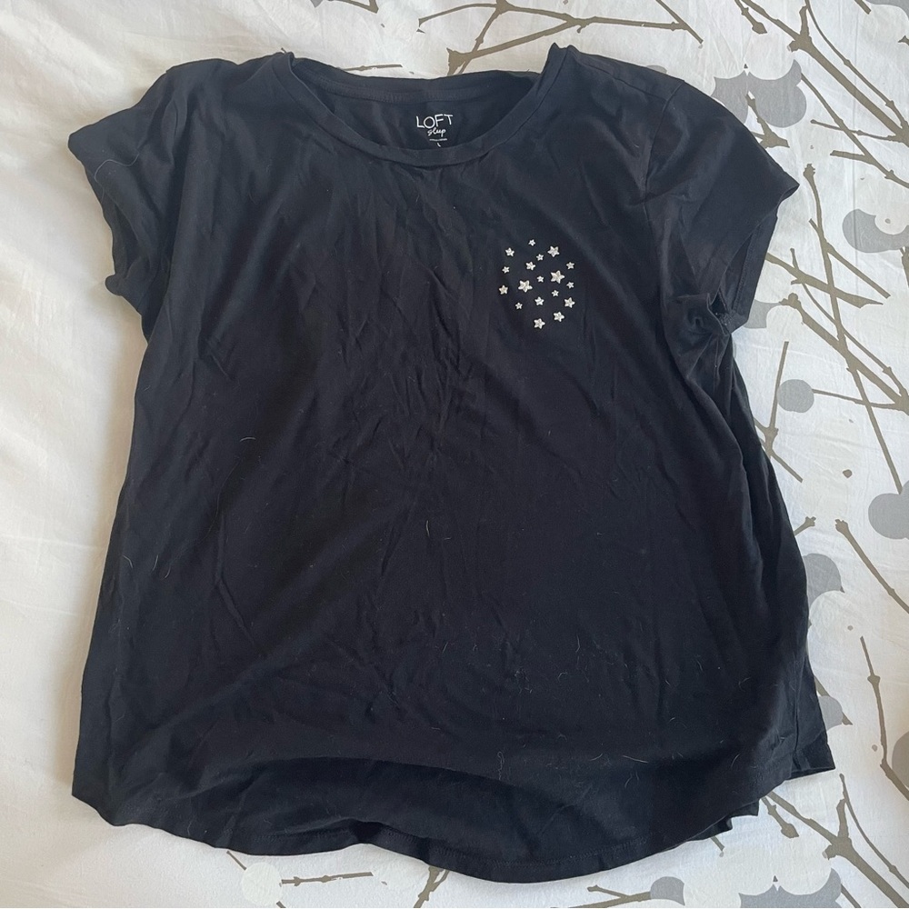 Loft sleep top. Black with silver embroidered stars